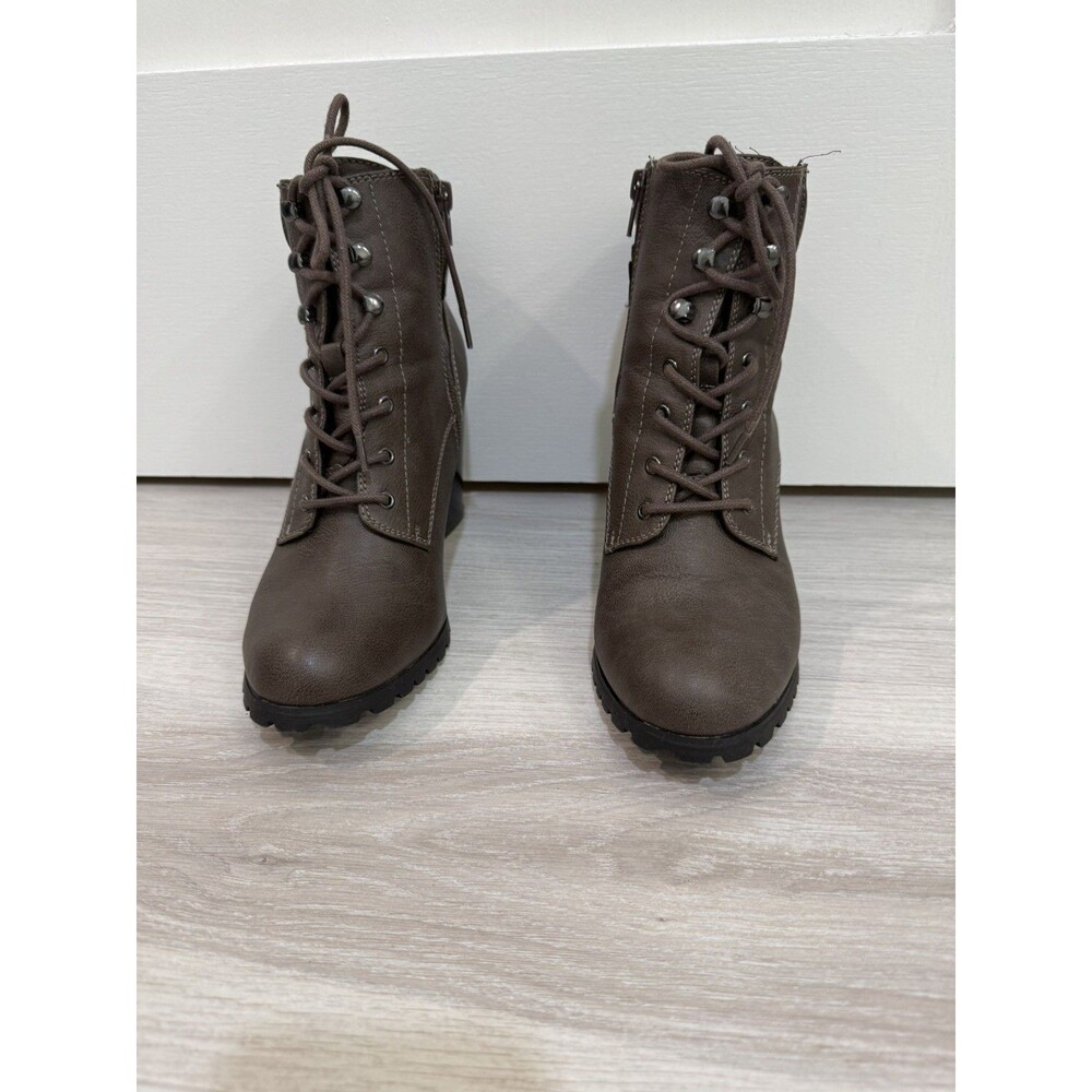 Style & Co. Lace & Zip Combat Booties Women’s Size 8(M) Dark Brown Block